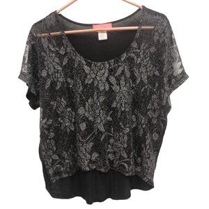 Y2K Soul Cake Womens Top Size‎ Small Black Floral Sheer Lace Whimsygoth Grunge